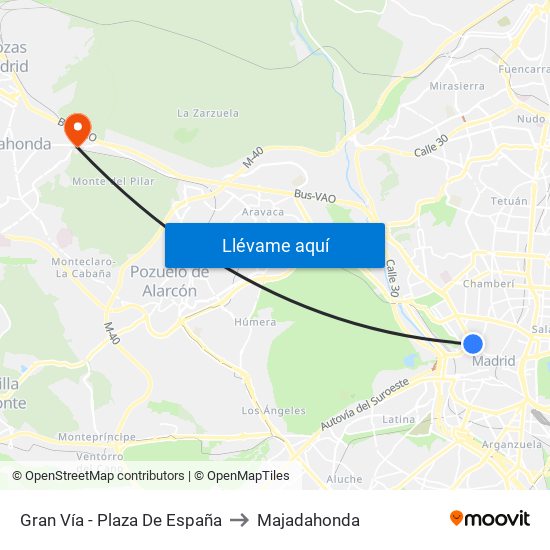 Gran Vía - Plaza De España to Majadahonda map