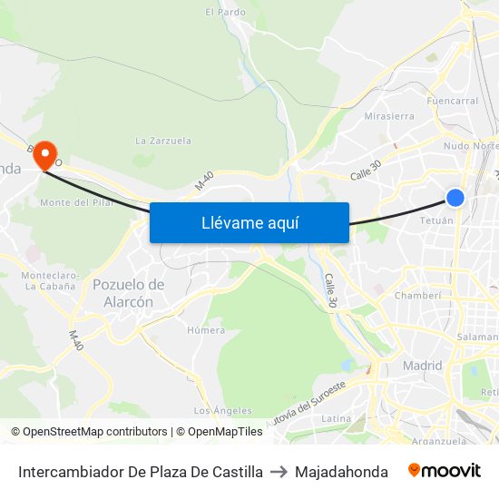 Intercambiador De Plaza De Castilla to Majadahonda map