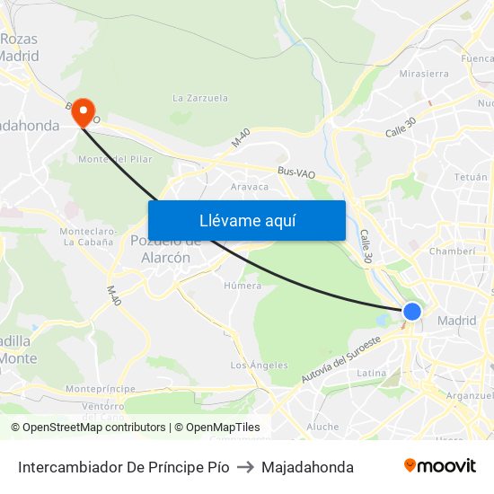 Intercambiador De Príncipe Pío to Majadahonda map