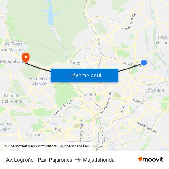 Av. Logroño - Pza. Pajarones to Majadahonda map