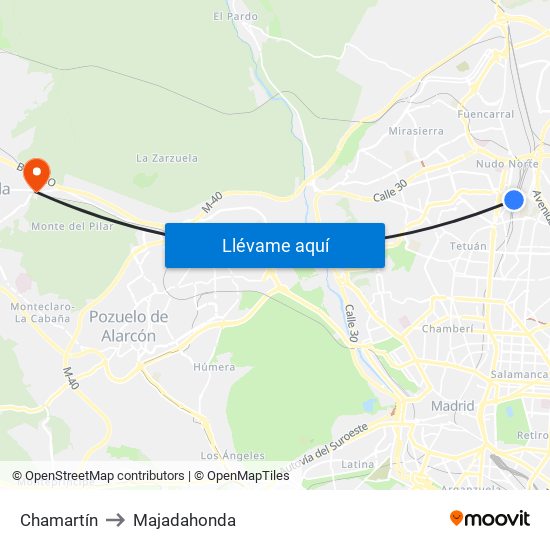 Chamartín to Majadahonda map