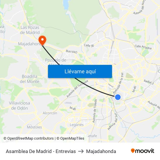Asamblea De Madrid - Entrevías to Majadahonda map