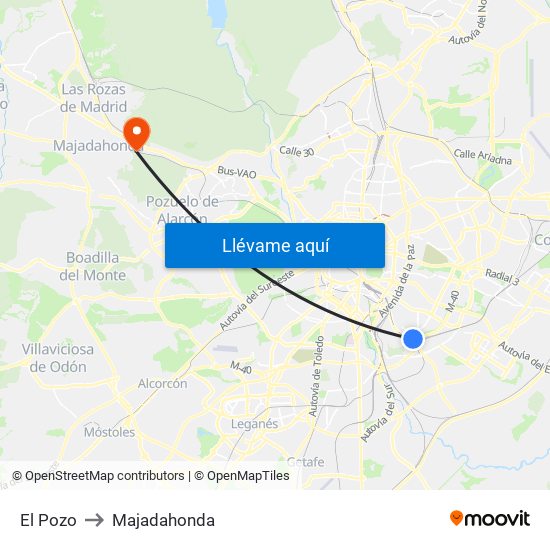 El Pozo to Majadahonda map