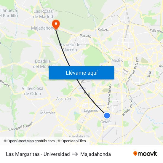 Las Margaritas - Universidad to Majadahonda map