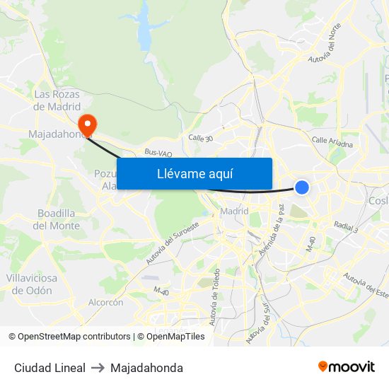 Ciudad Lineal to Majadahonda map