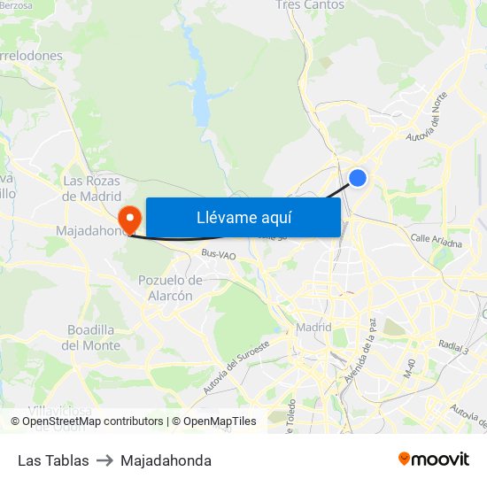 Las Tablas to Majadahonda map