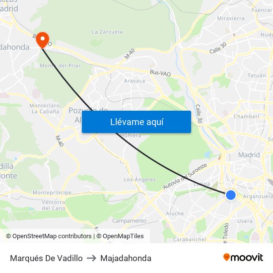 Marqués De Vadillo to Majadahonda map