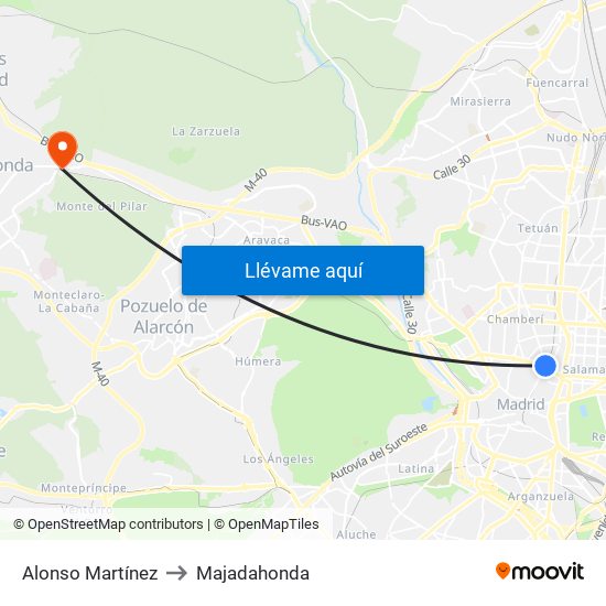 Alonso Martínez to Majadahonda map