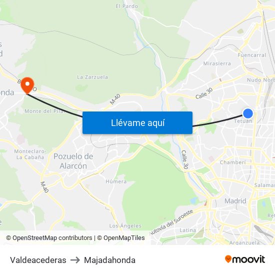 Valdeacederas to Majadahonda map