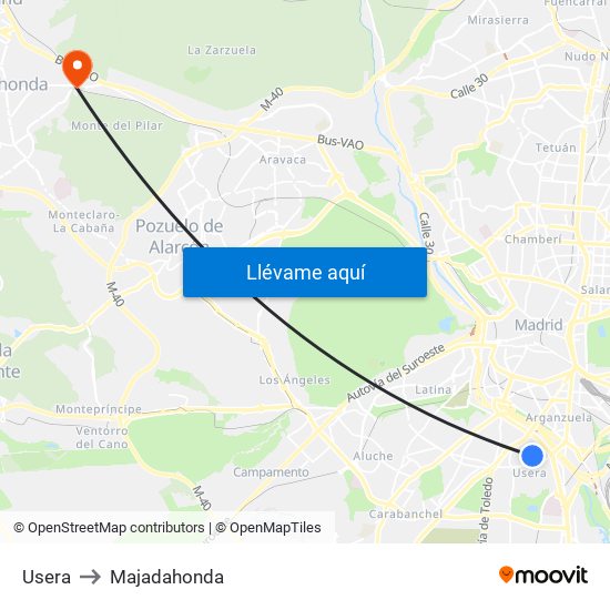 Usera to Majadahonda map