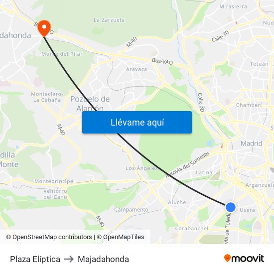 Plaza Elíptica to Majadahonda map