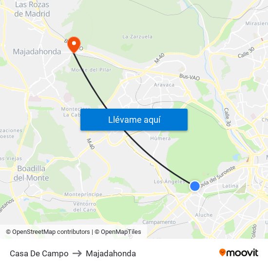 Casa De Campo to Majadahonda map