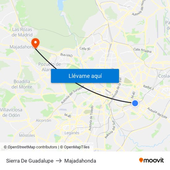 Sierra De Guadalupe to Majadahonda map