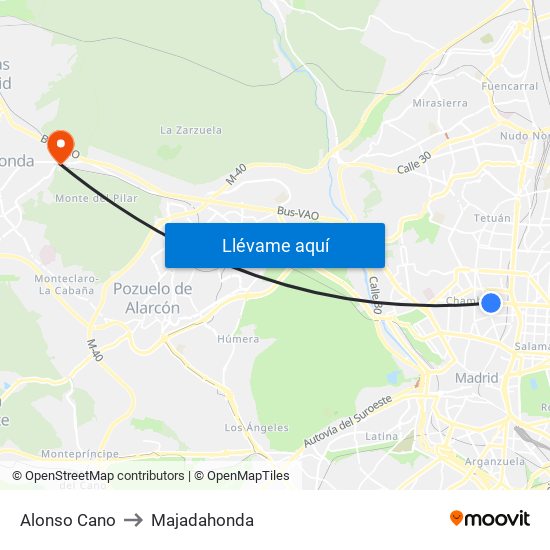 Alonso Cano to Majadahonda map