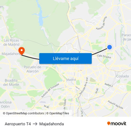 Aeropuerto T4 to Majadahonda map