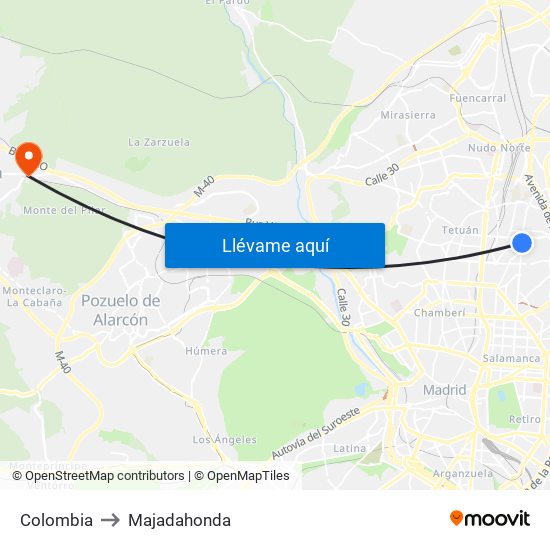 Colombia to Majadahonda map
