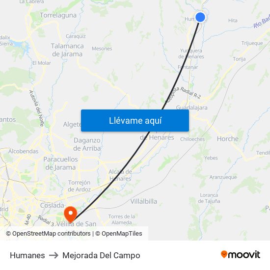 Humanes to Mejorada Del Campo map