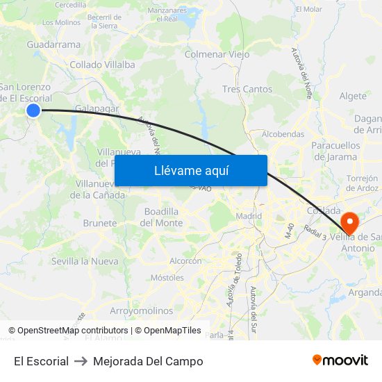 El Escorial to Mejorada Del Campo map
