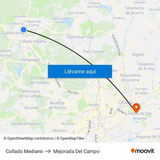 Collado Mediano to Mejorada Del Campo map