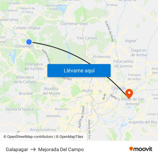 Galapagar to Mejorada Del Campo map
