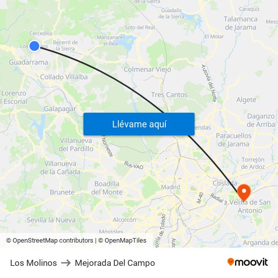 Los Molinos to Mejorada Del Campo map