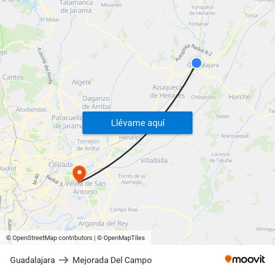 Guadalajara to Mejorada Del Campo map