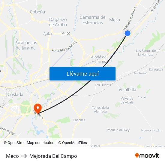 Meco to Mejorada Del Campo map