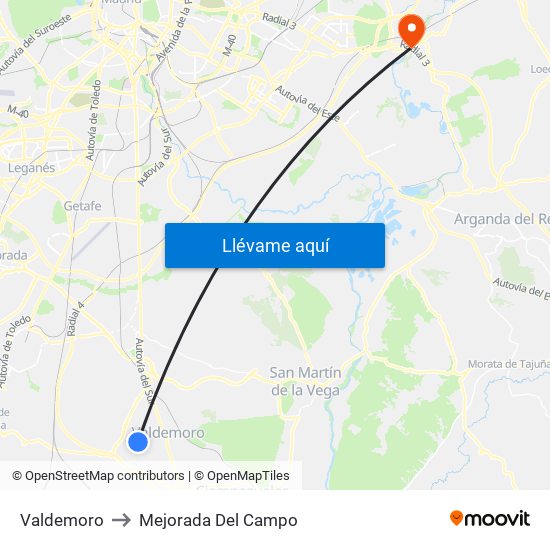Valdemoro to Mejorada Del Campo map