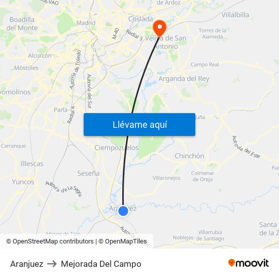 Aranjuez to Mejorada Del Campo map