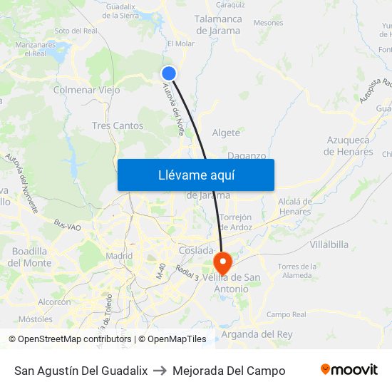 San Agustín Del Guadalix to Mejorada Del Campo map
