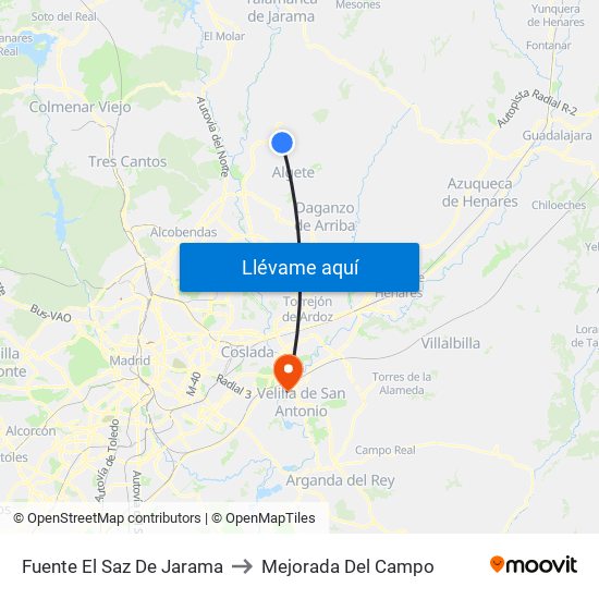 Fuente El Saz De Jarama to Mejorada Del Campo map