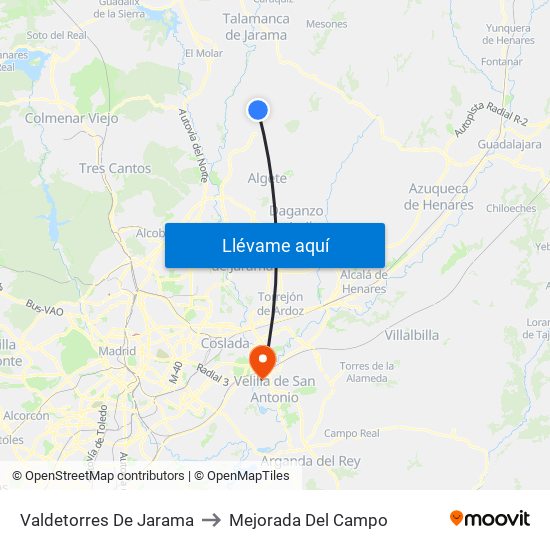 Valdetorres De Jarama to Mejorada Del Campo map