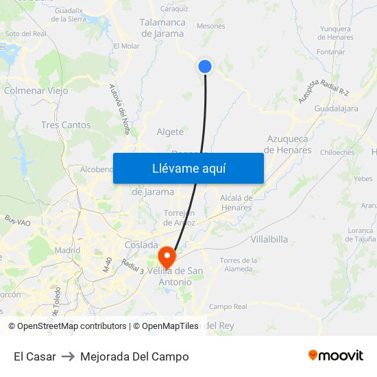 El Casar to Mejorada Del Campo map