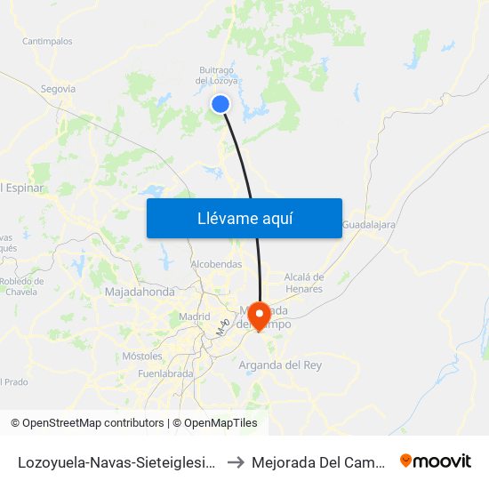 Lozoyuela-Navas-Sieteiglesias to Mejorada Del Campo map