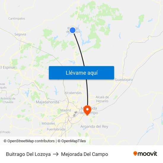 Buitrago Del Lozoya to Mejorada Del Campo map