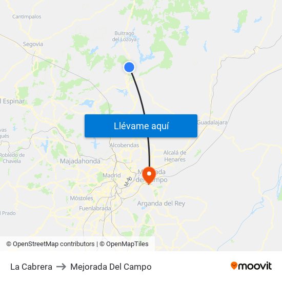 La Cabrera to Mejorada Del Campo map