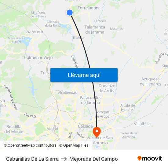 Cabanillas De La Sierra to Mejorada Del Campo map