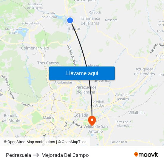 Pedrezuela to Mejorada Del Campo map