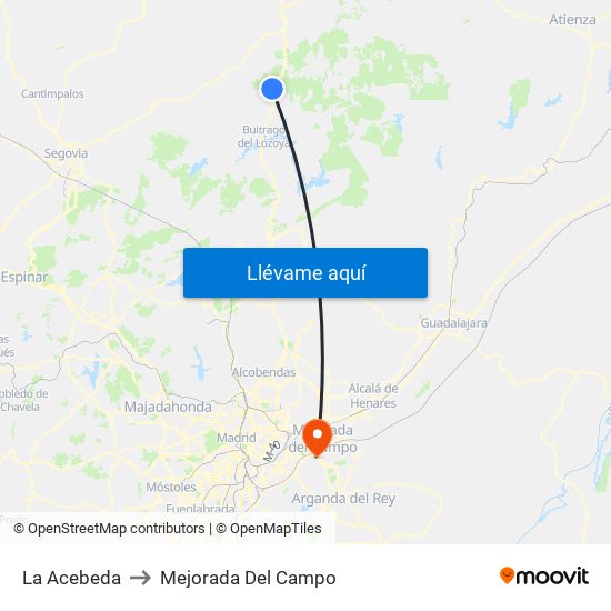 La Acebeda to Mejorada Del Campo map