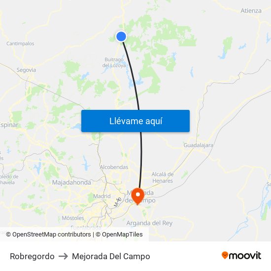 Robregordo to Mejorada Del Campo map