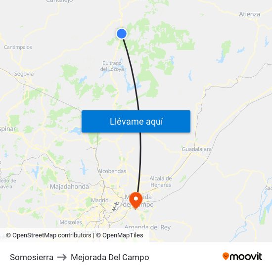 Somosierra to Mejorada Del Campo map