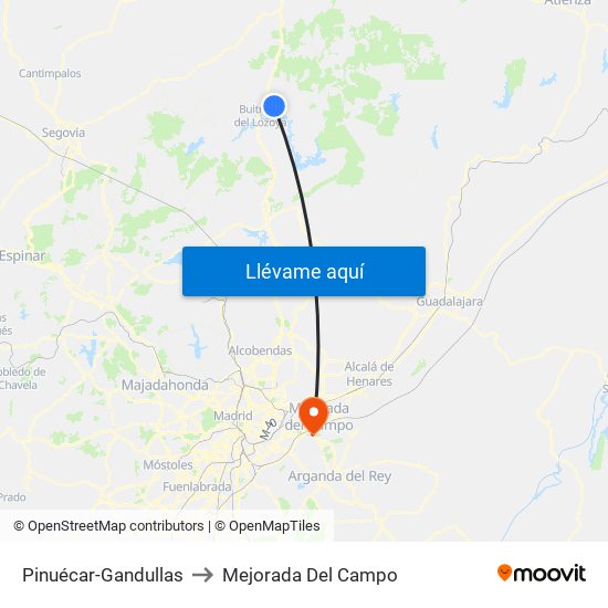 Pinuécar-Gandullas to Mejorada Del Campo map