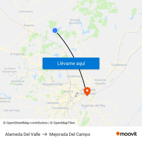 Alameda Del Valle to Mejorada Del Campo map