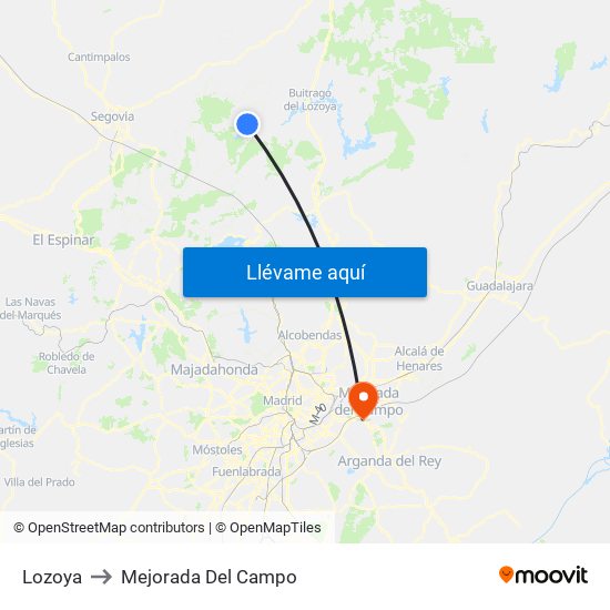 Lozoya to Mejorada Del Campo map