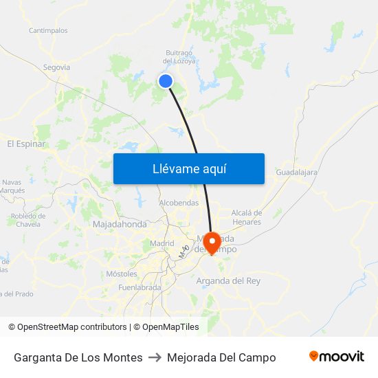 Garganta De Los Montes to Mejorada Del Campo map