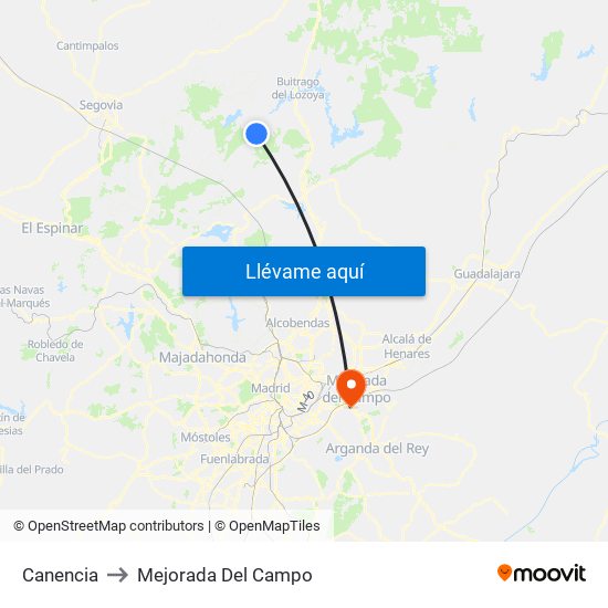 Canencia to Mejorada Del Campo map