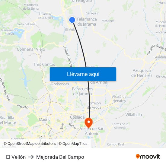 El Vellón to Mejorada Del Campo map