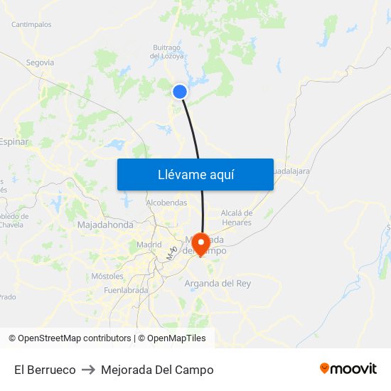 El Berrueco to Mejorada Del Campo map
