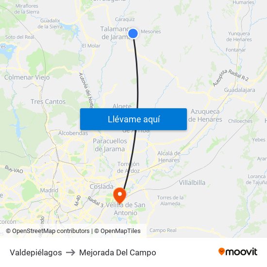 Valdepiélagos to Mejorada Del Campo map