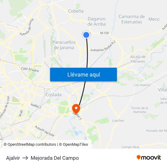 Ajalvir to Mejorada Del Campo map